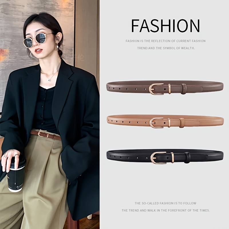 

Vintage Metal Buckle Belt Classic Solid Color Thin Leather Belts Simple Casual Jeans Pants Belts For Women
