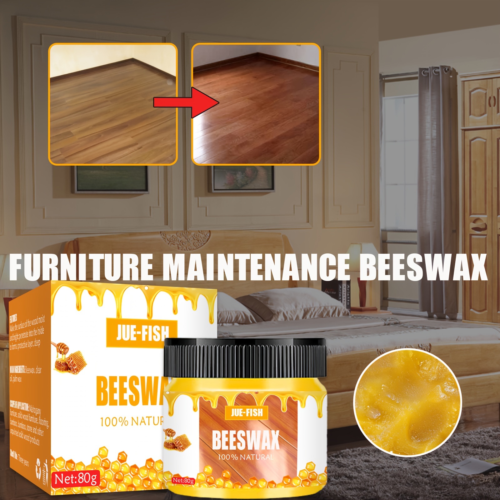Wood Seasoning Beewax Wood Care Wax Solid Wood Maintenance Cleaning  Polished Waterproof Wear-Resistant Wax Furniture Care (Beeswax+cotton)