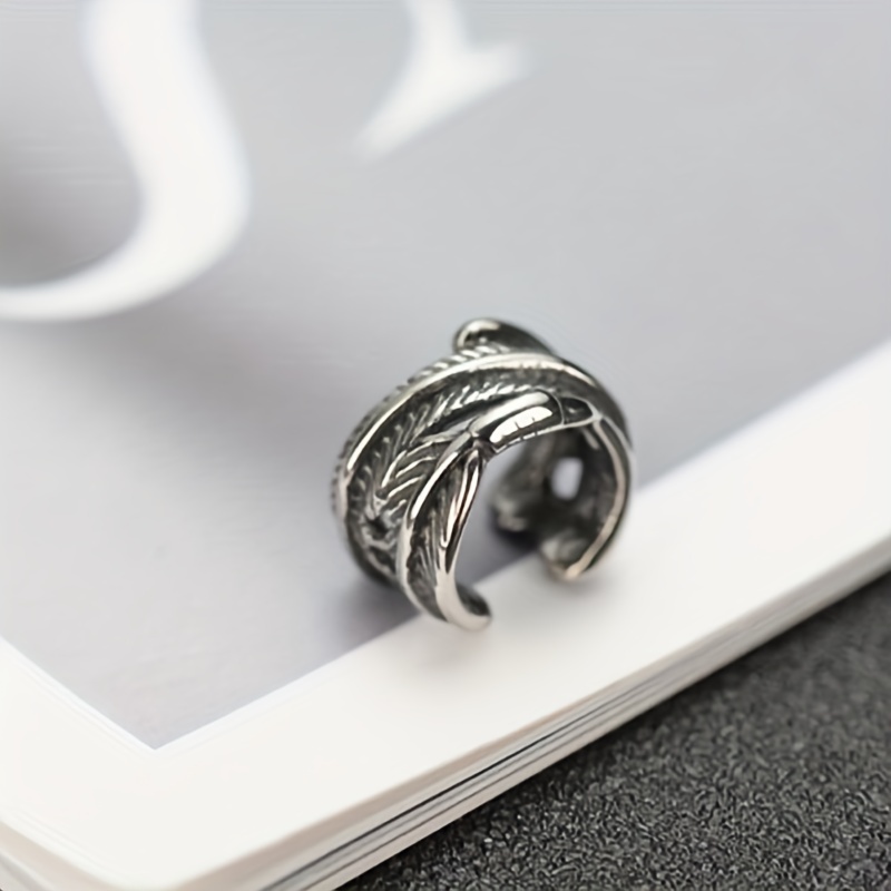 Men's Vintage Silver Ear Cuff with Feather Design