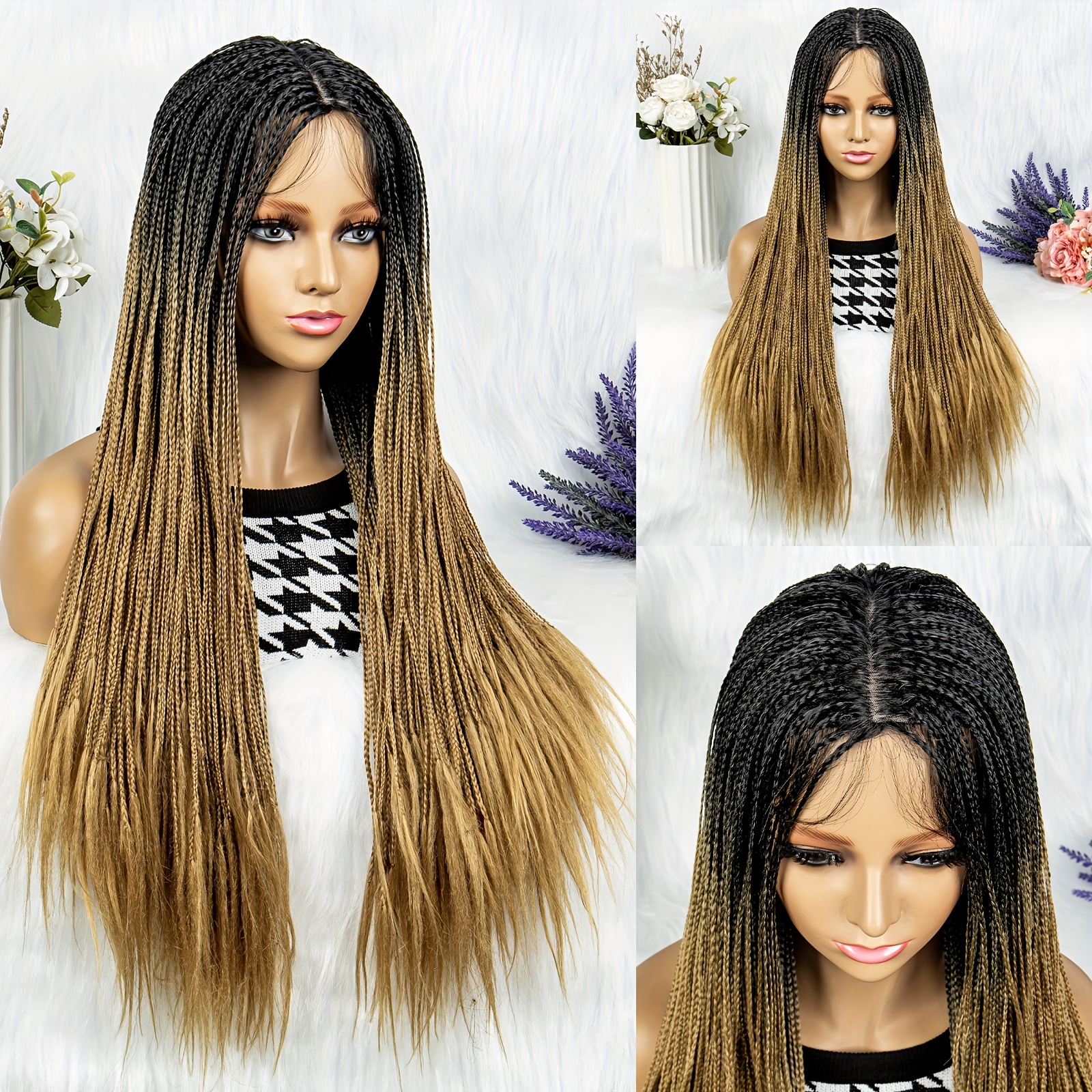 Box Braided Wigs Women Long Micro Braids Wigs Bang Synthetic - Temu