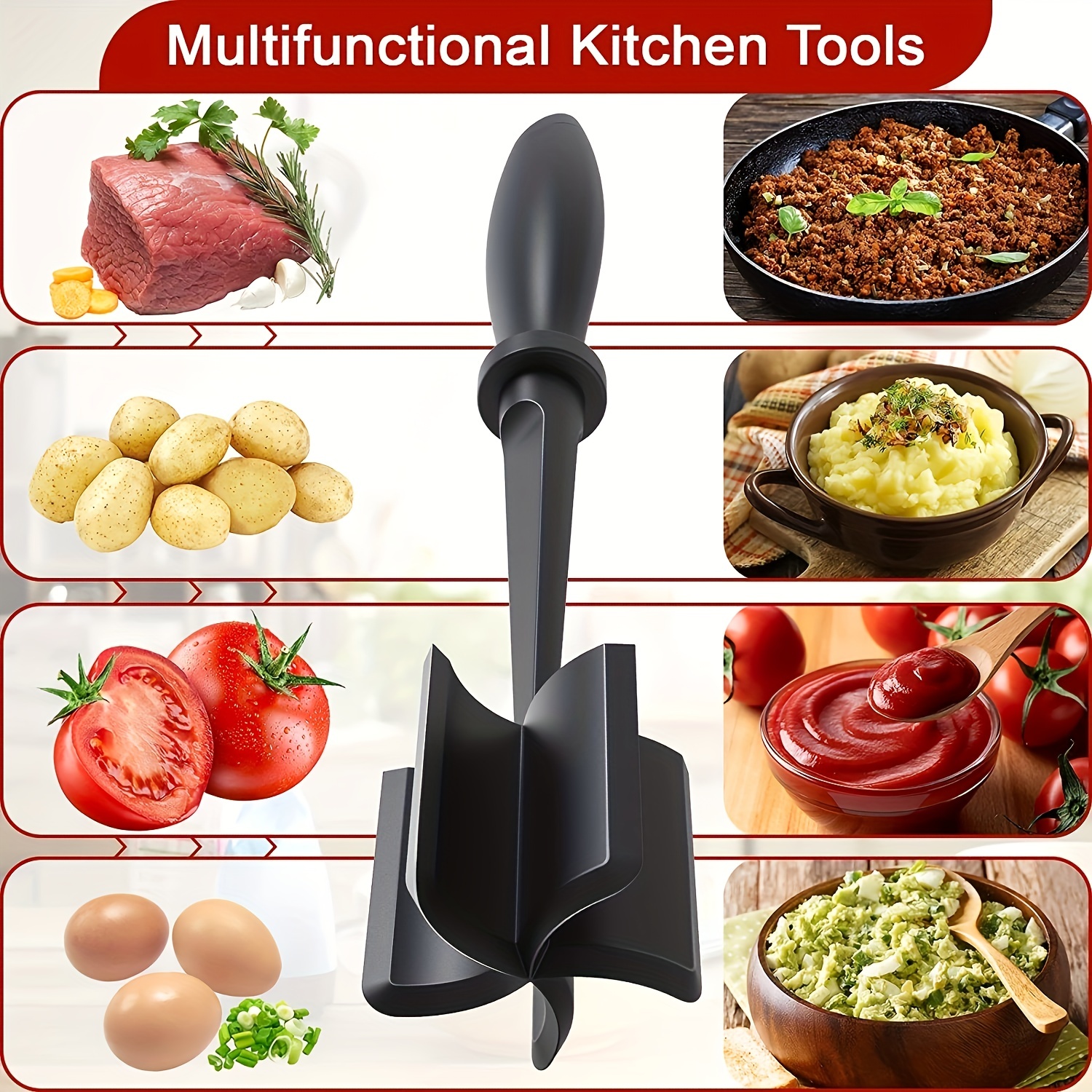  Meat Chopper, 5 Curve Blades Ground Beef Masher, Heat Resistant  Meat Masher Tool for Hamburger Meat, Ground Beef, Turkey and More, Nylon  Hamburger Chopper Utensil Non-scratch Utensils: Home & Kitchen