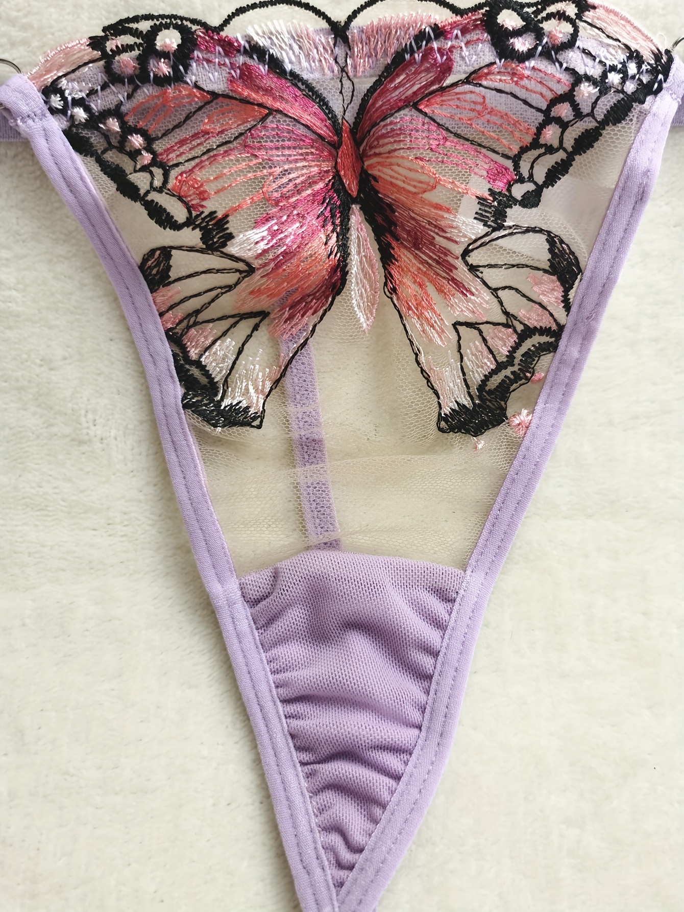 Butterfly Embroidery Lingerie Set Unlined Mesh Bra Strappy - Temu Canada