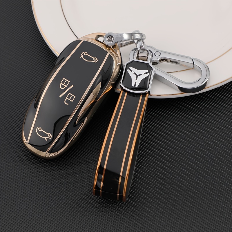 Tesla Logo Black Leather Car Key Ring Keychain Fob for Tesla Model 3 Y  Model S X