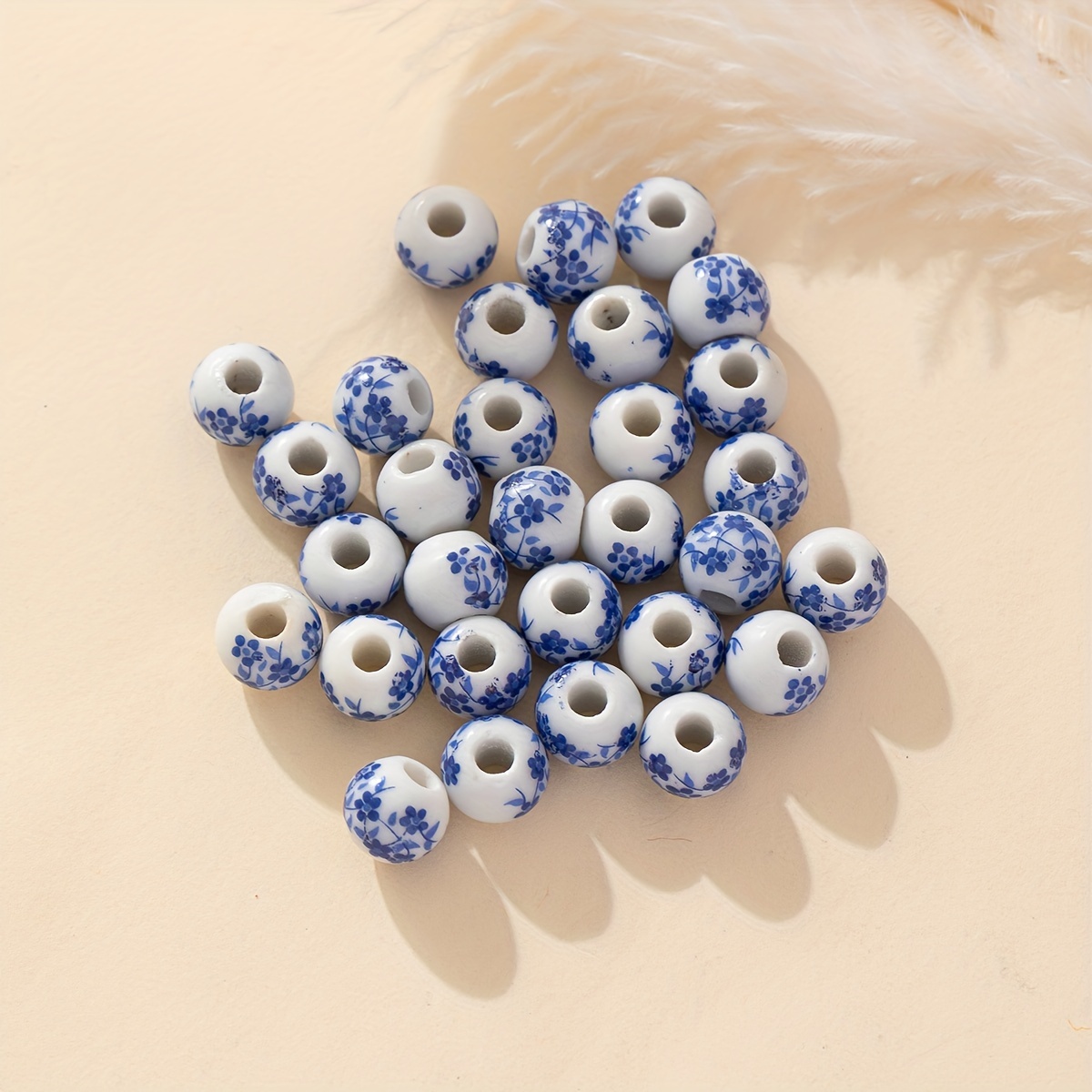 Vintage Blue Porcelain Small Floral Plum Ceramic Beads Large - Temu