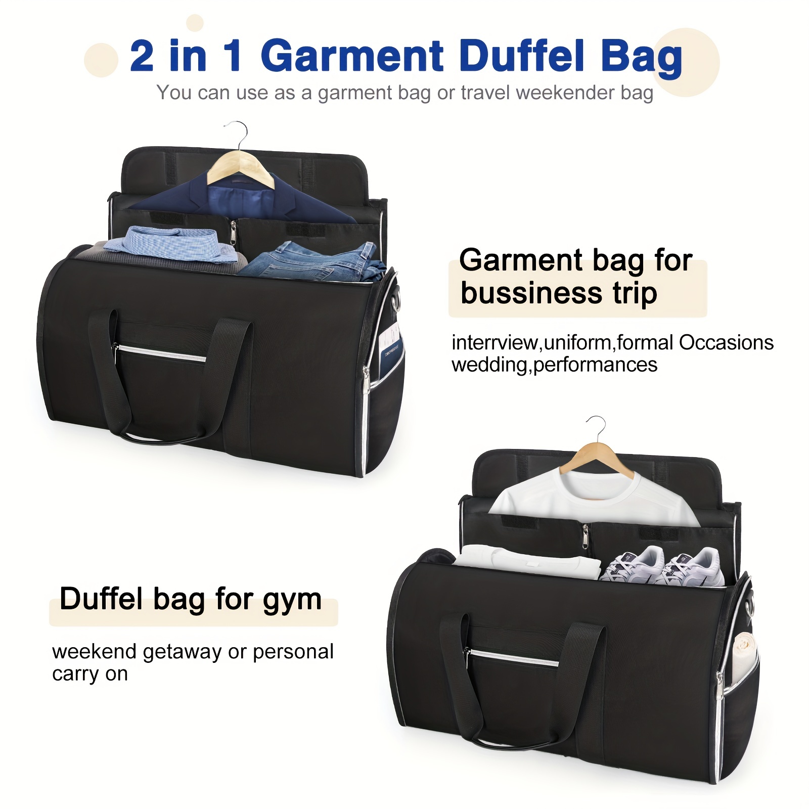 Garment Bags For Travel Convertible Garment Duffel Bag With - Temu