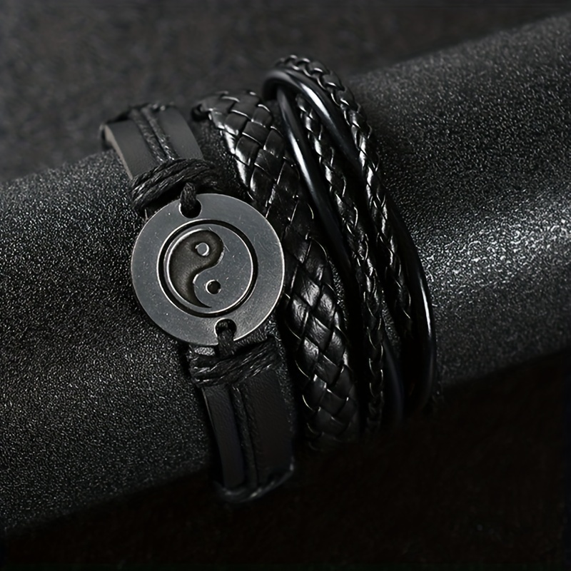 Men's Leather Bracelet Set Retro Braided Bangle
