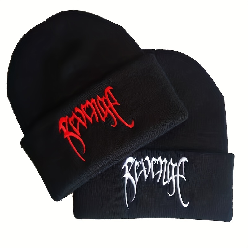 Gothic Letter Embroidery Beanie Cap Unisex Hip Hop Knit Hat Solid Skull Cap Y2K