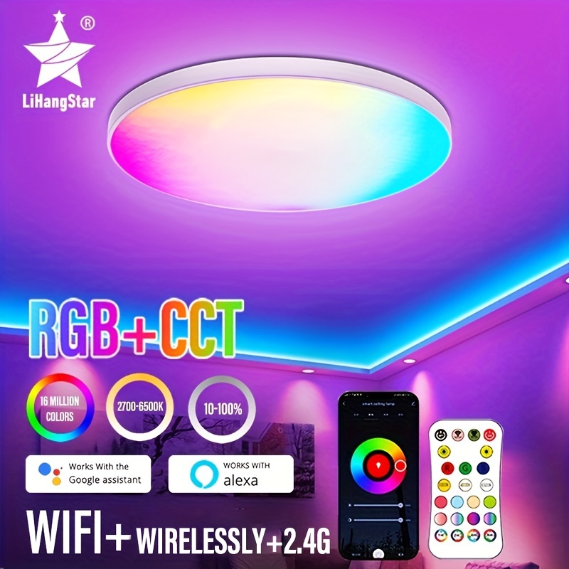 Plafonnier Led Sans Fil Télécommande Smart Light Rgb Dimmable App Bluetooth  Music Home Light pour Bedroom Living