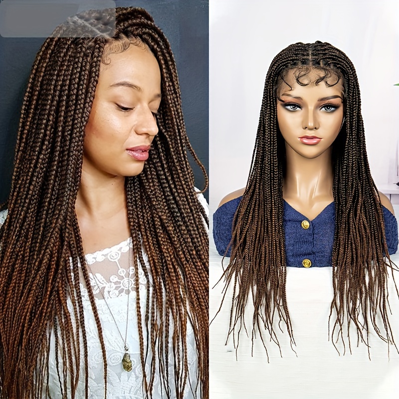 Black Braided Wigs Women Long Synthetic Full Lace Wigs - Temu Canada