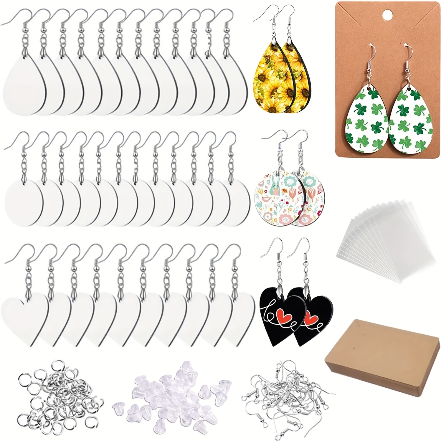 250pcs Sublimation Blanks Products, Sublimation Earring Blanks with Earring  Hooks, Jump Rings, Clear Plastic Stud Earrings, Earring Cards for DIY