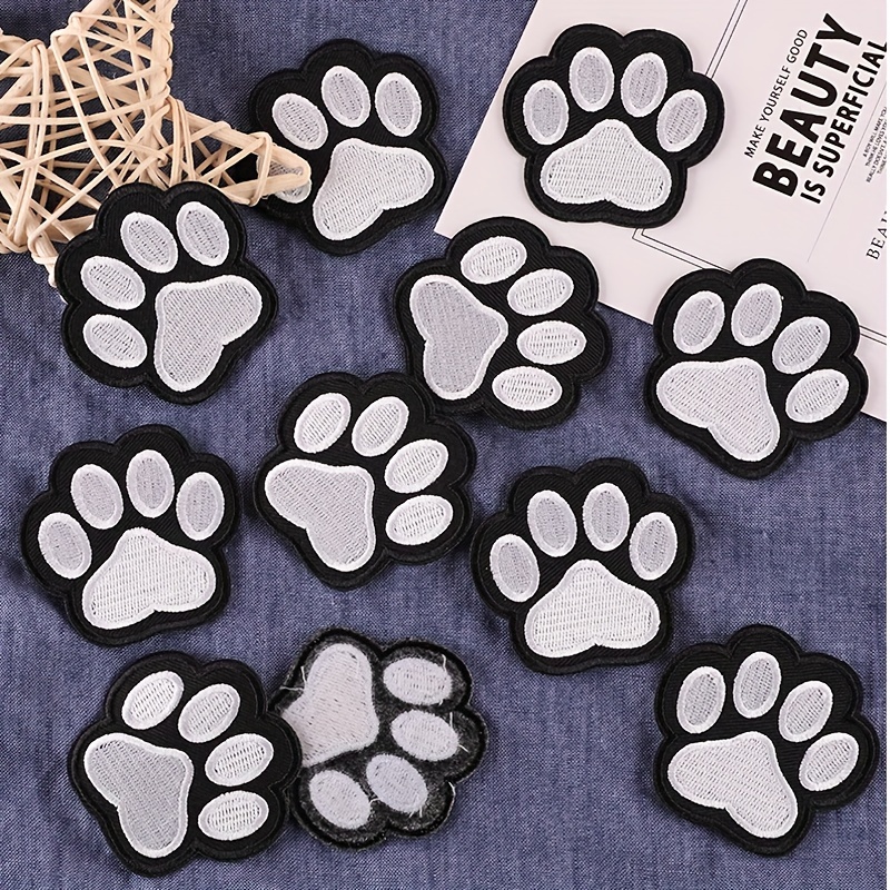 

10pcs Black Cartoon Puppy Paw Prints Cute Patches Embroidery Applique Iron On Patches For Jackets, Sew On Patches For Clothing Backpacks Jeans T-shirt