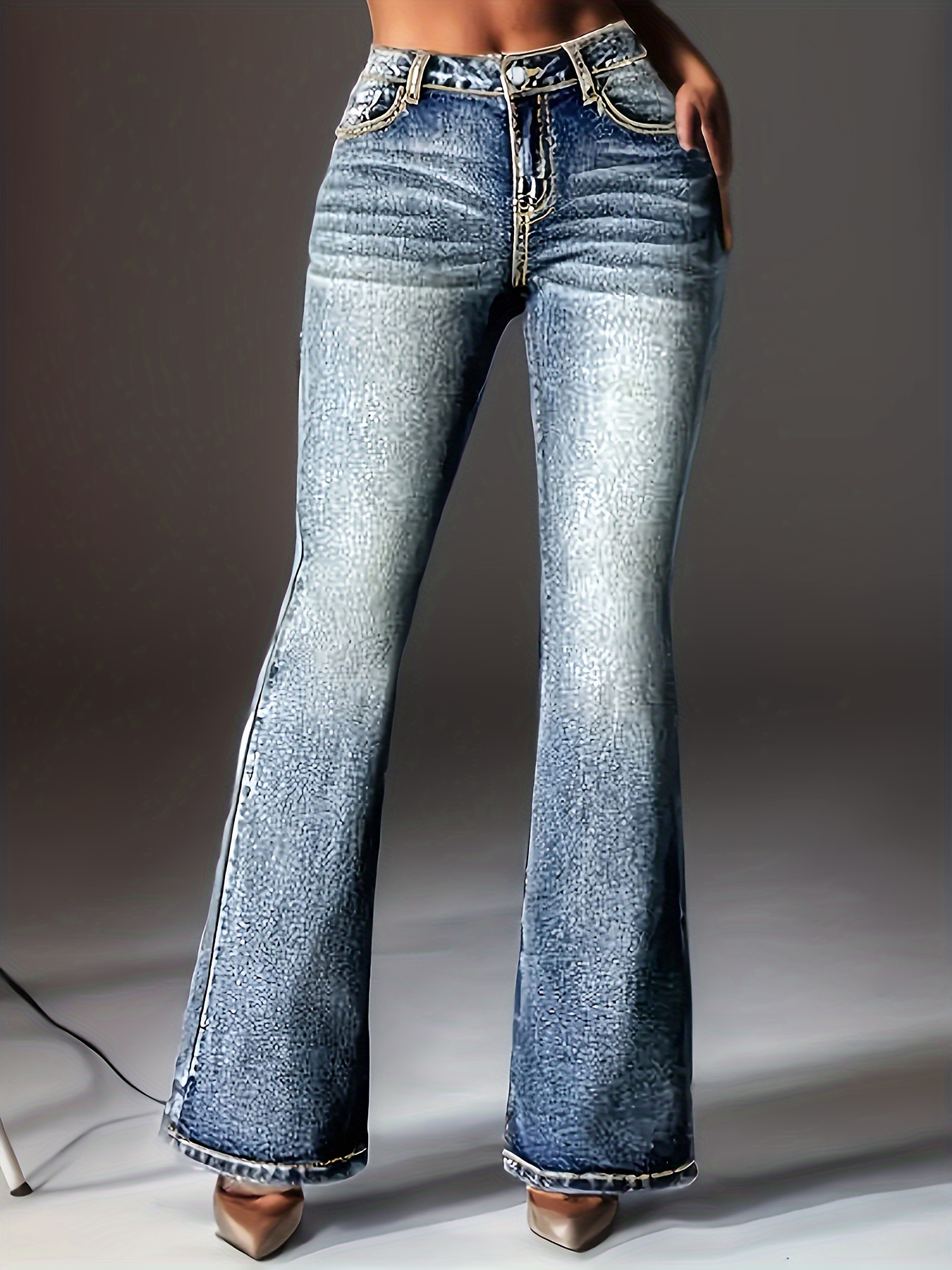 New Fashion MID-Waisted Denim Trousers High Elastic Embroidery