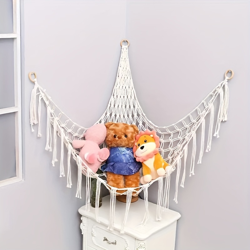 Stuffed Animal Storage Net or Hammock, Single Hook Display Large Plush Toy!  Ceiling Hanging Stuff Animal Hanger with Swag Hook, Corner Toy Storage