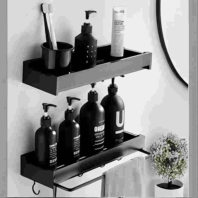 Black / White Bathroom Shelf Shampoo Holder Kitchen Storage Rack Bathroom  Hardware Space Aluminum Shower Room Accessory