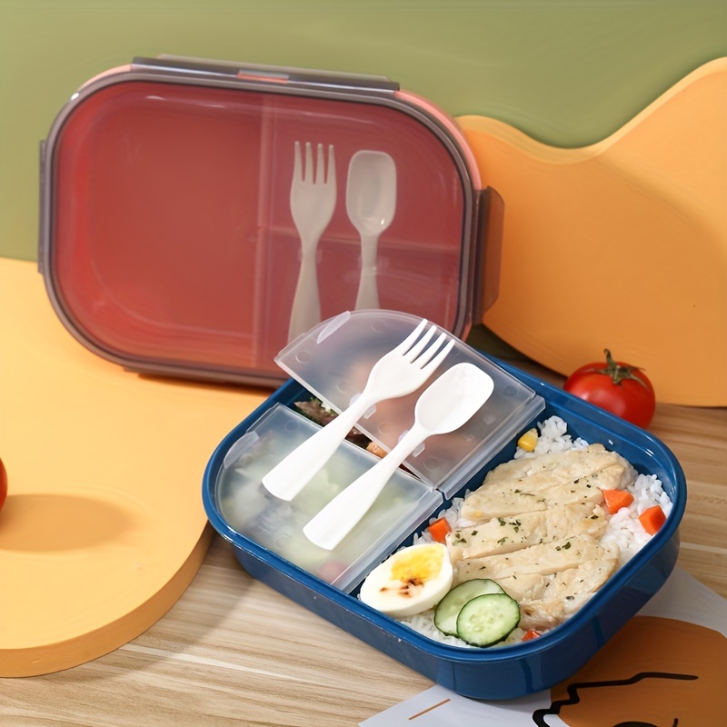 3-grid Lunch Box Bento Box Food Container With Utensil Set, Suitable For  Office , School , Home, Outdoor Picnic