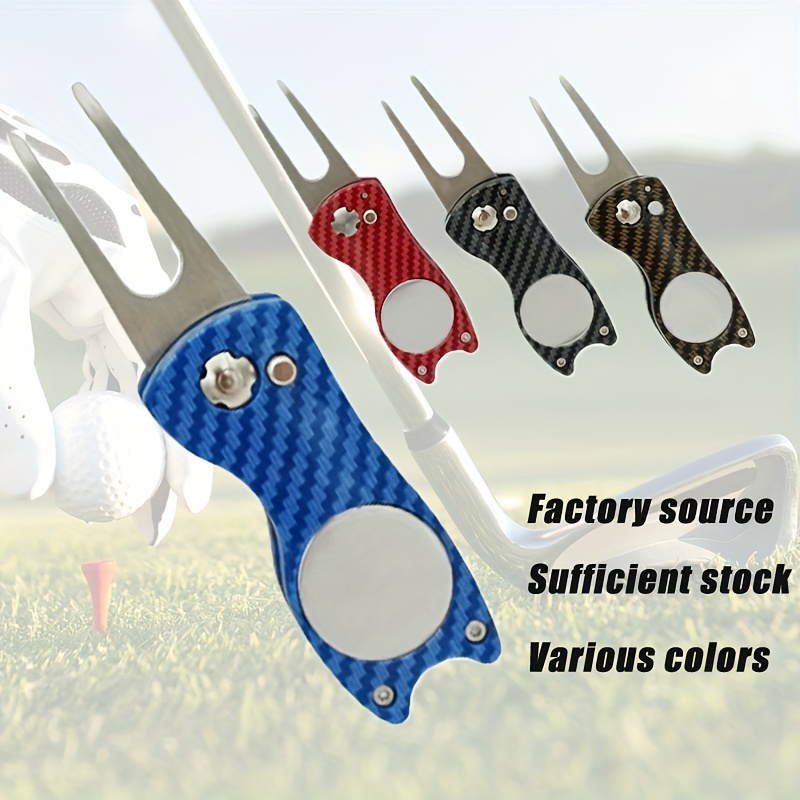 

1pc Durable Carbon Fiber Golf Divot Repair Tool, Stainless Steel Foldable Golf Divot Tool With Golf Ball Marker