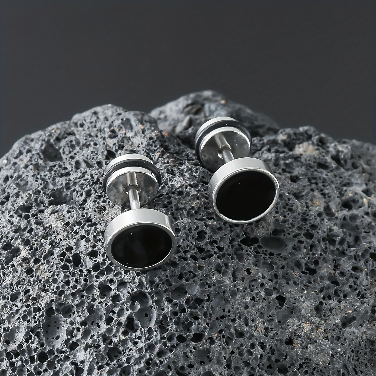 Men's Stainless Steel Round Stud Earrings