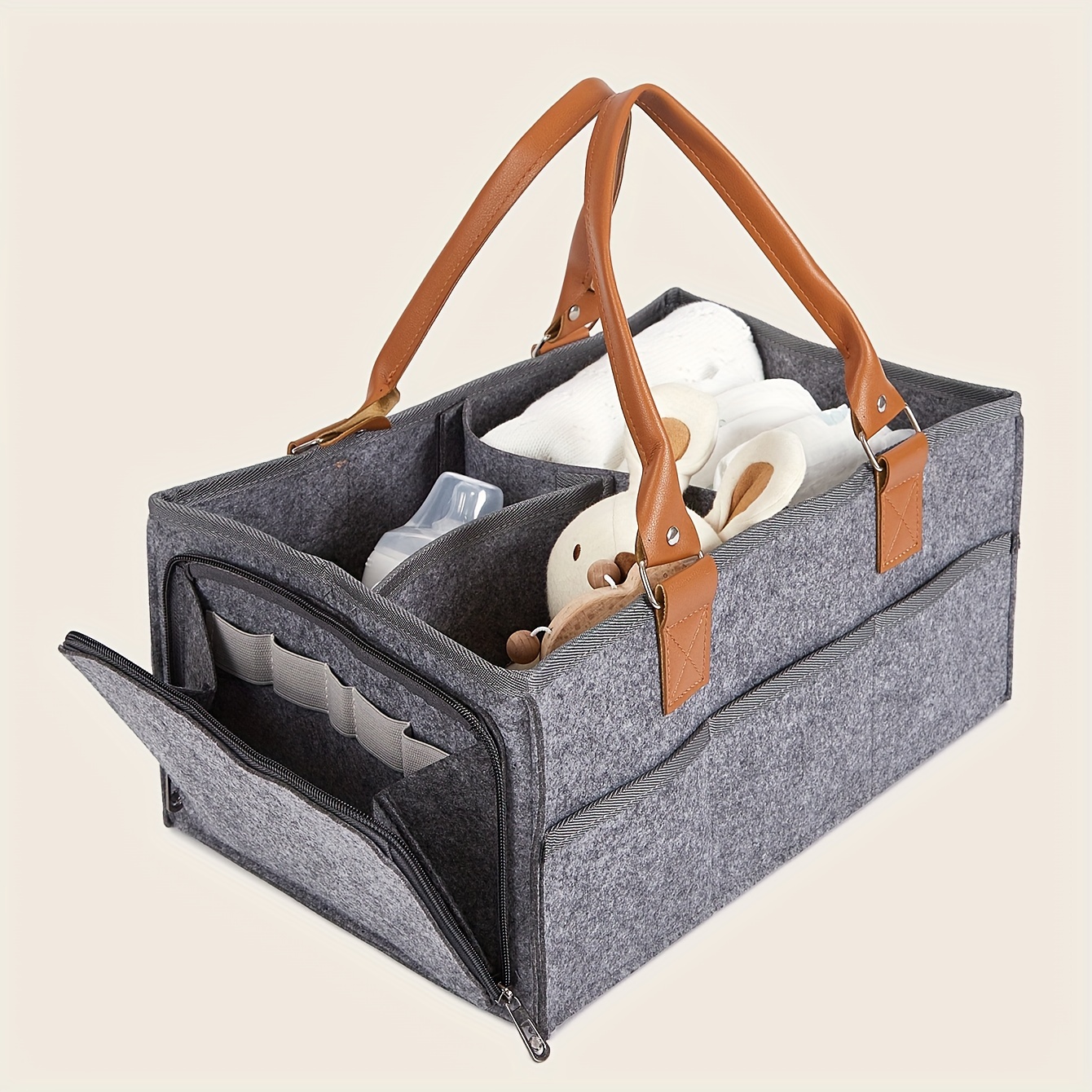 Light Grey Foldable Mommy Diaper Bag with Large Capacity