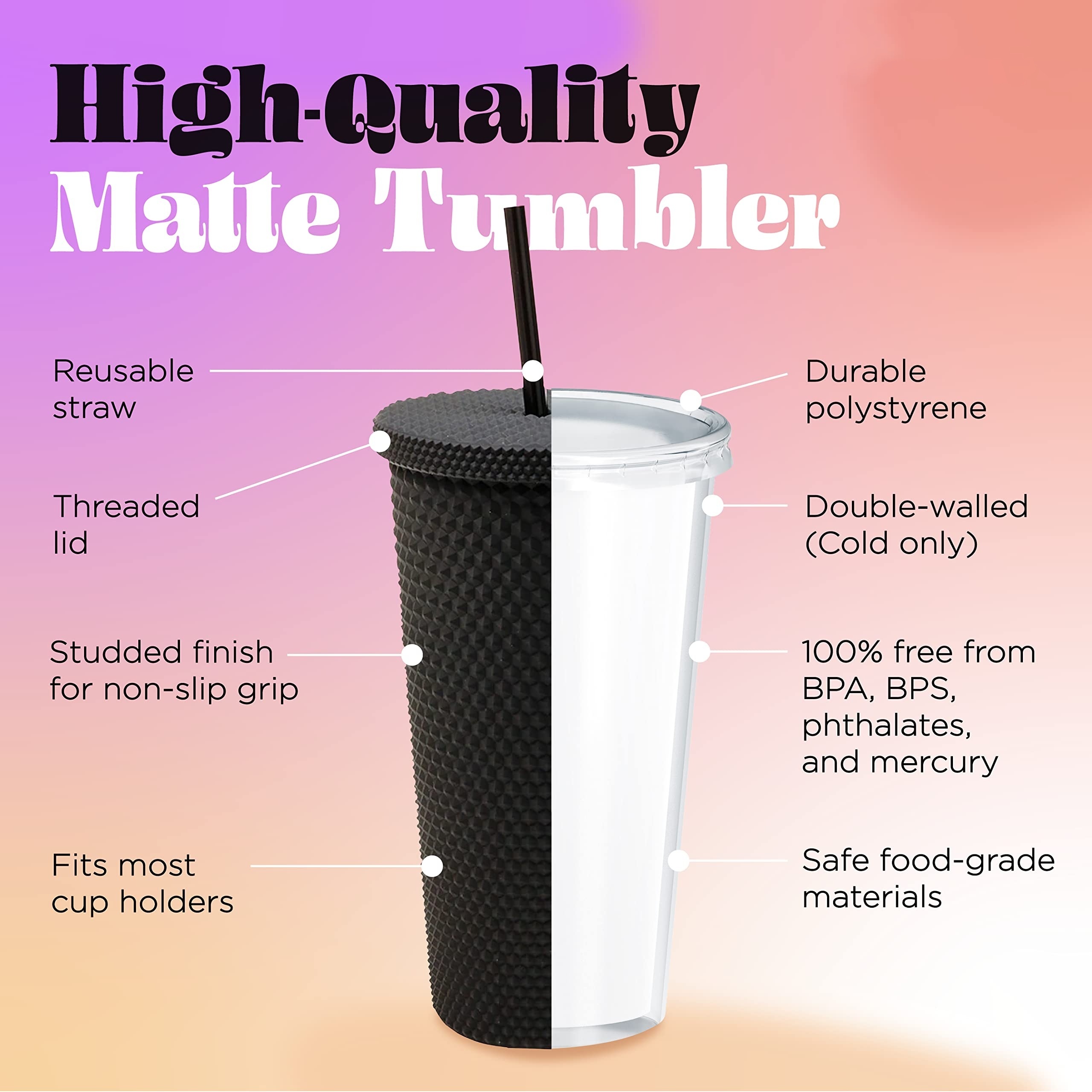Simple Modern Plastic Tumbler with Lid and Straw | Cups Double Wall Smoothie Cup |Classic | 24oz | Midnight Black