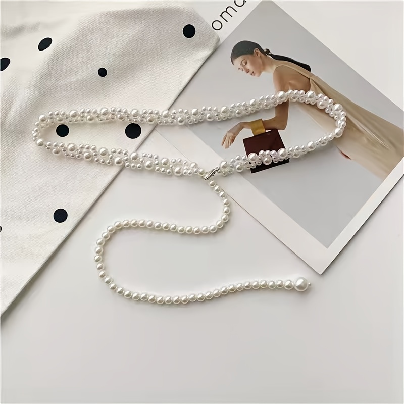 Faux Pearl Thin Waist Chain Belt, Women's Dress Waist Chain Rope, Summer  Accessories Dress Decorative Belt