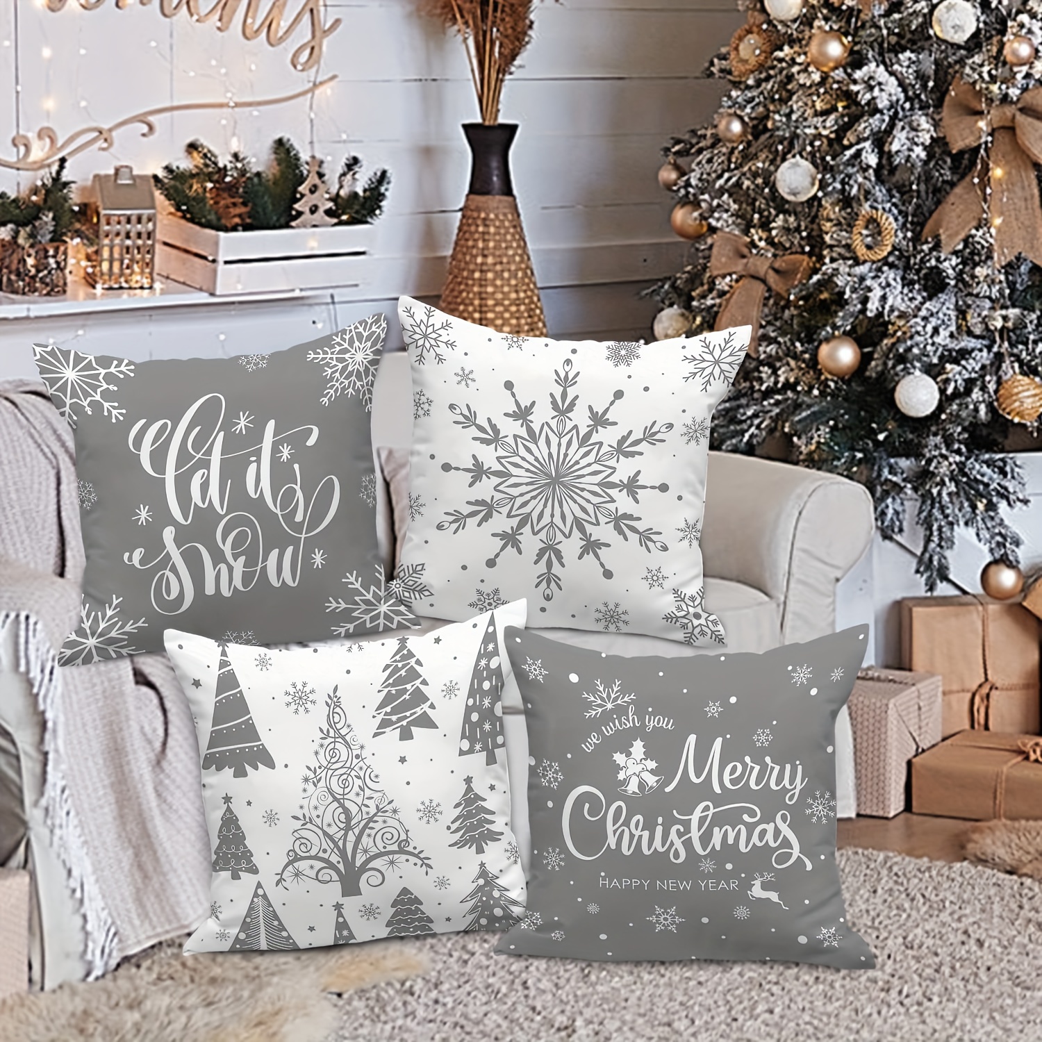 Christmas Throw Pillow Covers Merry Christmas Winter Decor - Temu