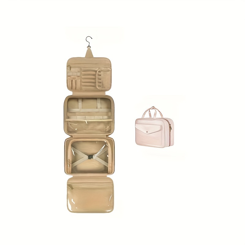 SHENHU Neceser con gancho para colgar, resistente al agua, bolsa de  cosméticos para maquillaje, estuche organizador de viaje para mujer, color  beige