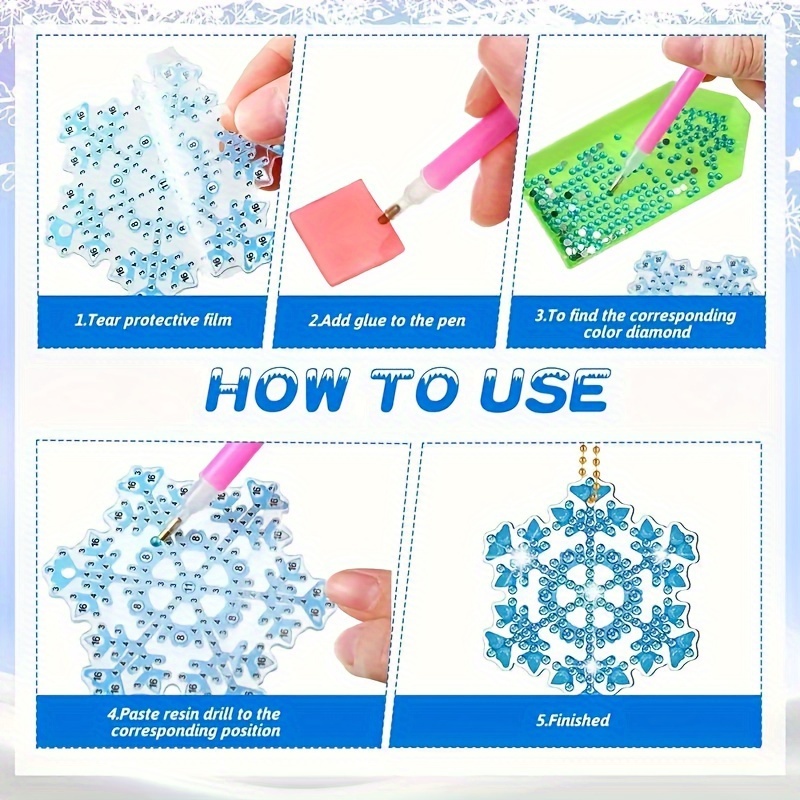 4pcs/set DIY Snowflake Diamond Painting Suncatchers With Crystals Acrylic  Material Pendant Size 8cm/3.15inch Double Sided Crystal Rhinestones Key Chai