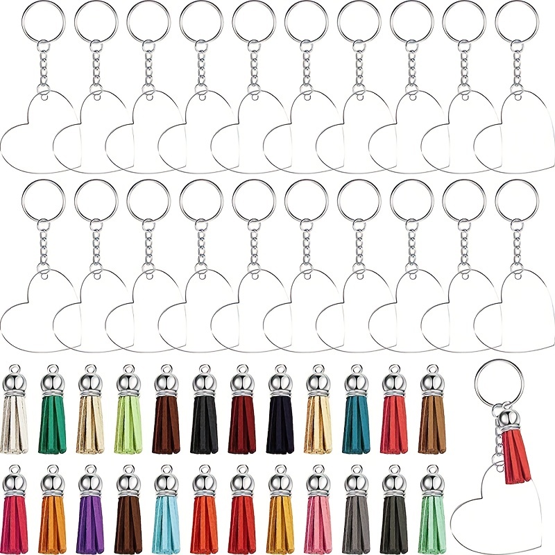 120pcs Acrylic Keychain Blank With Key Rings, Tassels Key Chain For Craft,  Bulk Keychain Rings, Key Chain Kit