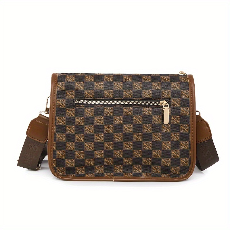 Retro Checkered Shoulder Bag, Pu Leather Crossbody Purse, Women's