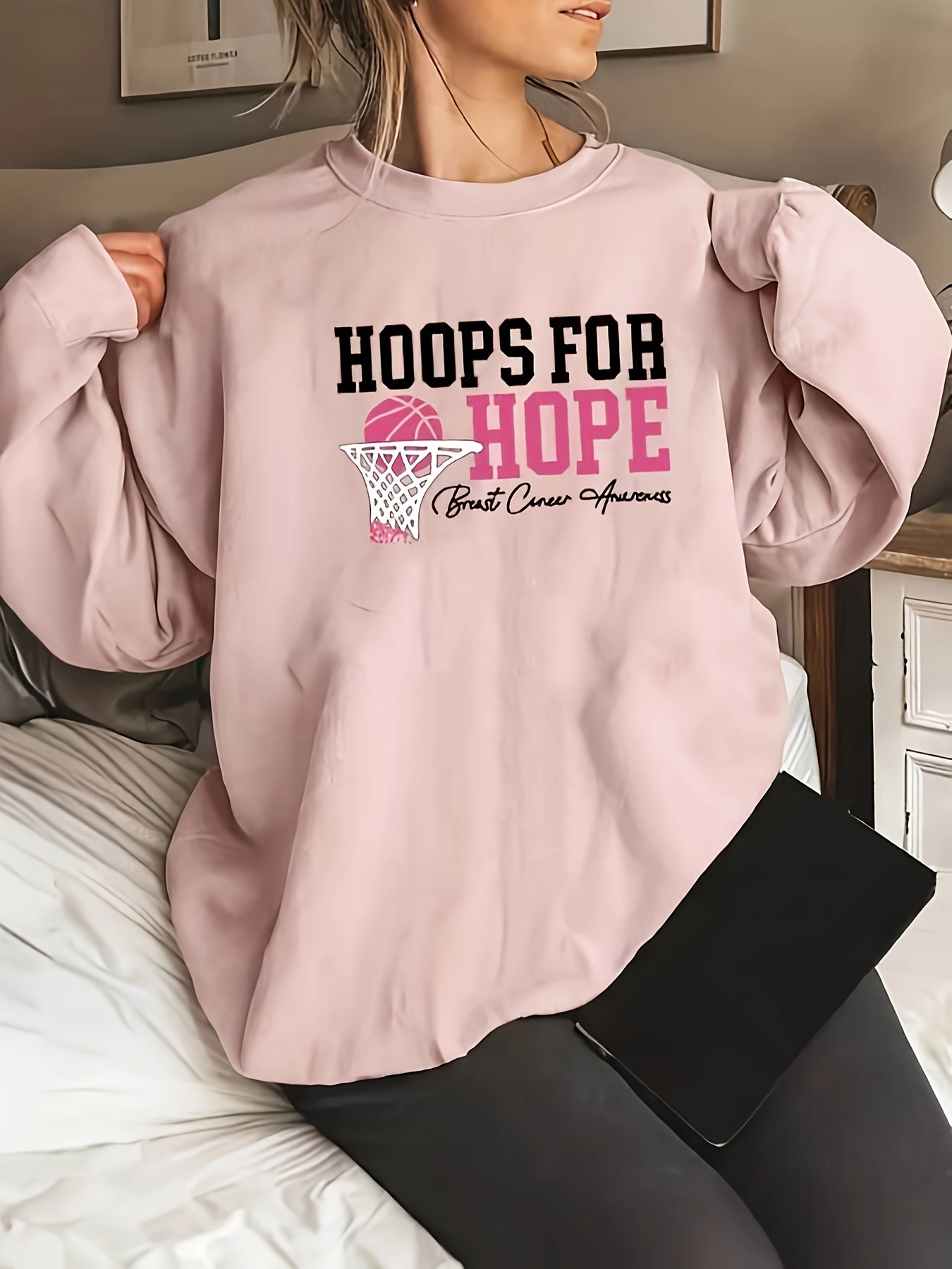 Basketball & Letter Print Pullover Sweatshirt, Casual Long Sleeve Crew Neck  Sweatshirt For Fall & Winter, Women's Clothing