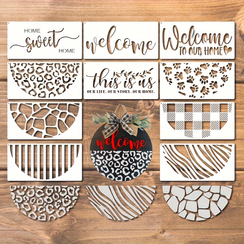 

10pcs Half Round Welcome Stencils For Painting On Wood, 12 Inch Large Reusable Door Hanger Pattern Stencil, Welcome To Our Home Template For Wood Sign Farmhouse Wall Canvas Door Porch Diy Art Crafts
