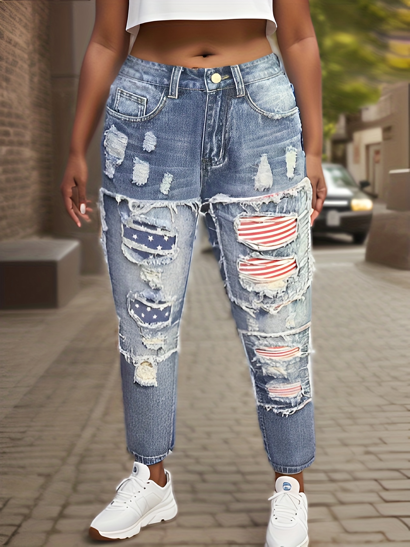 Star Graphic Washed Flare Jeans High Stretch Slant Pockets - Temu Canada