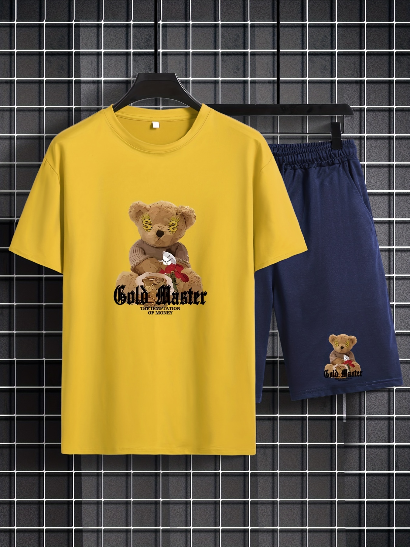 Bear Toy ''gold Master'' Print Men's Outfits Casual T shirt - Temu