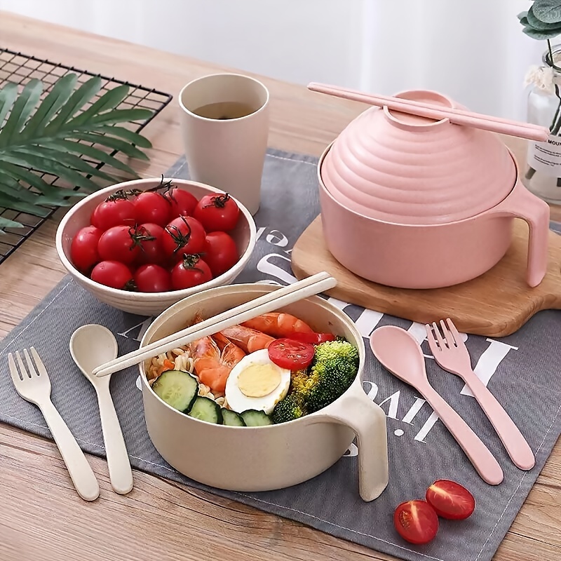 Wheat Straw Bowls Sets Cutlery Unbreakable Degradable Large - Temu