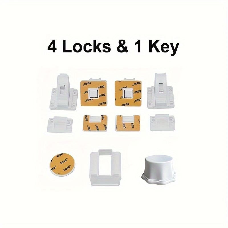 4 Pack Babyproof Magnetic Cabinet Locks, Children Proof Cupboard Drawers  Latches, Adhesive Easy Installation - 1 Key Holders Included