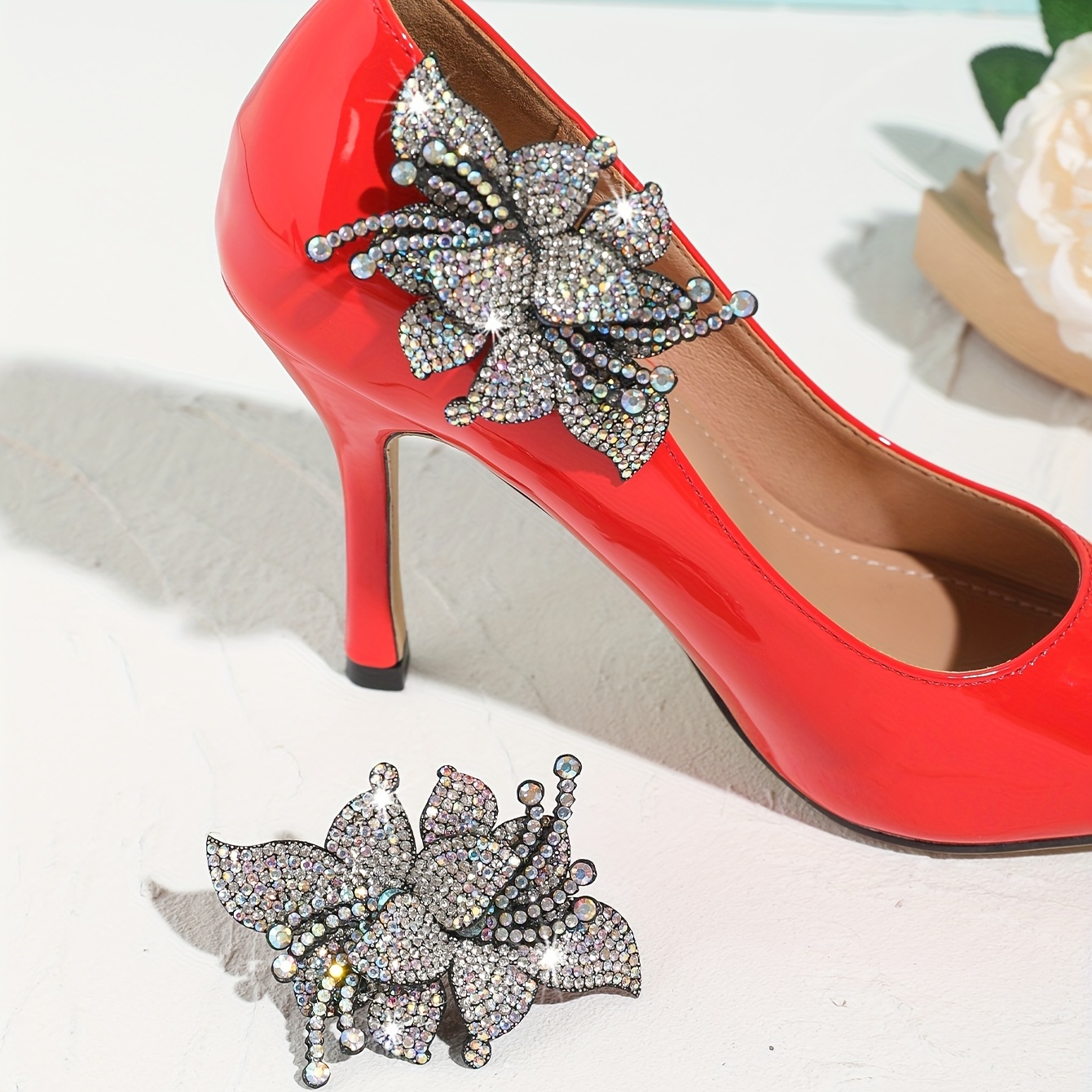 1Pair Red/Silver Rhinestones Design Detachable Shoe Buckles for Wedding High Heels Decoration, Nice Gift for Ladies Women,Temu