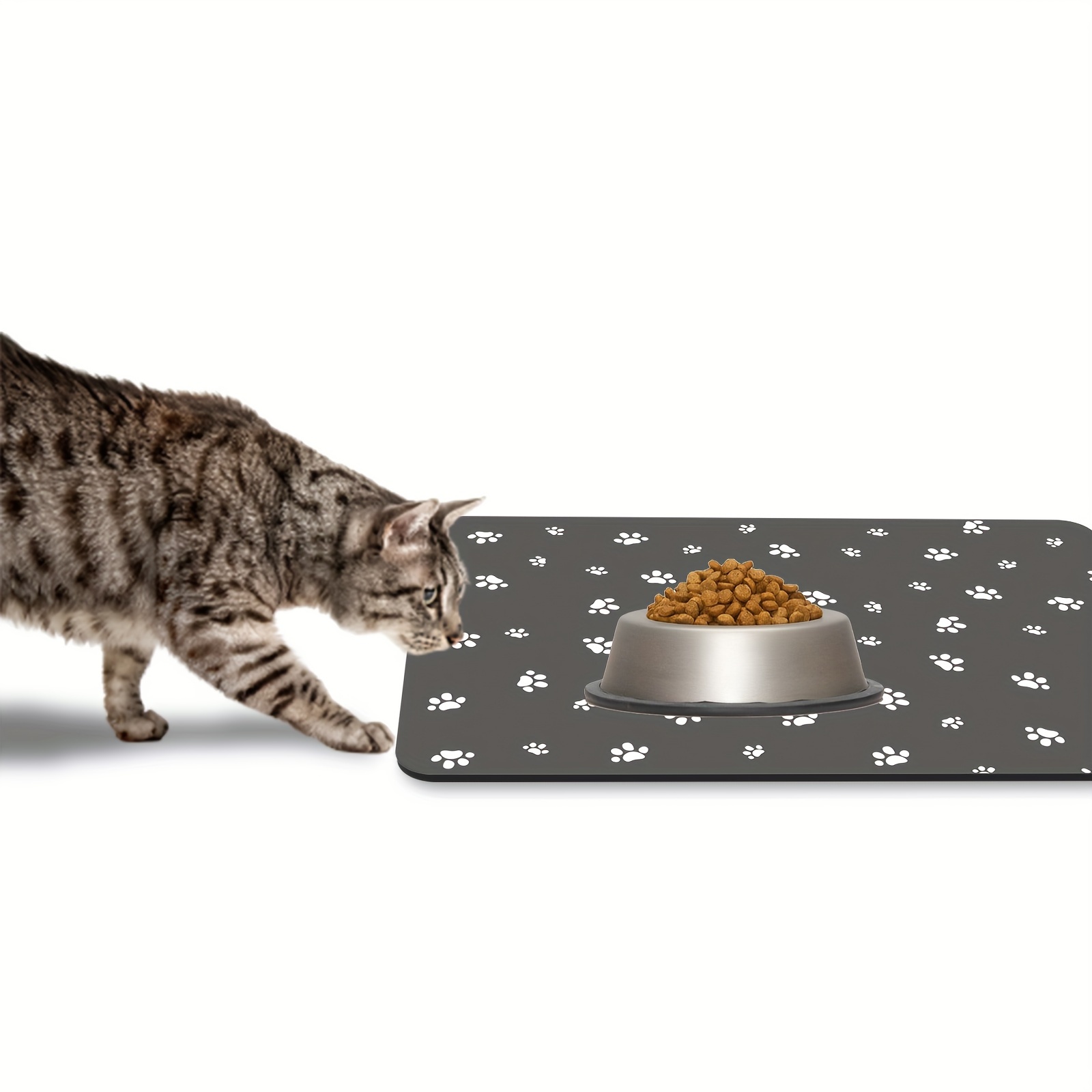 1pc Paw Print Cat Feeding Mat Super Absorbent Quick Dry Cat Food Mat With Non slip Backing Easy To Clean No Stain Pet Placemat Cat Bowl Mat