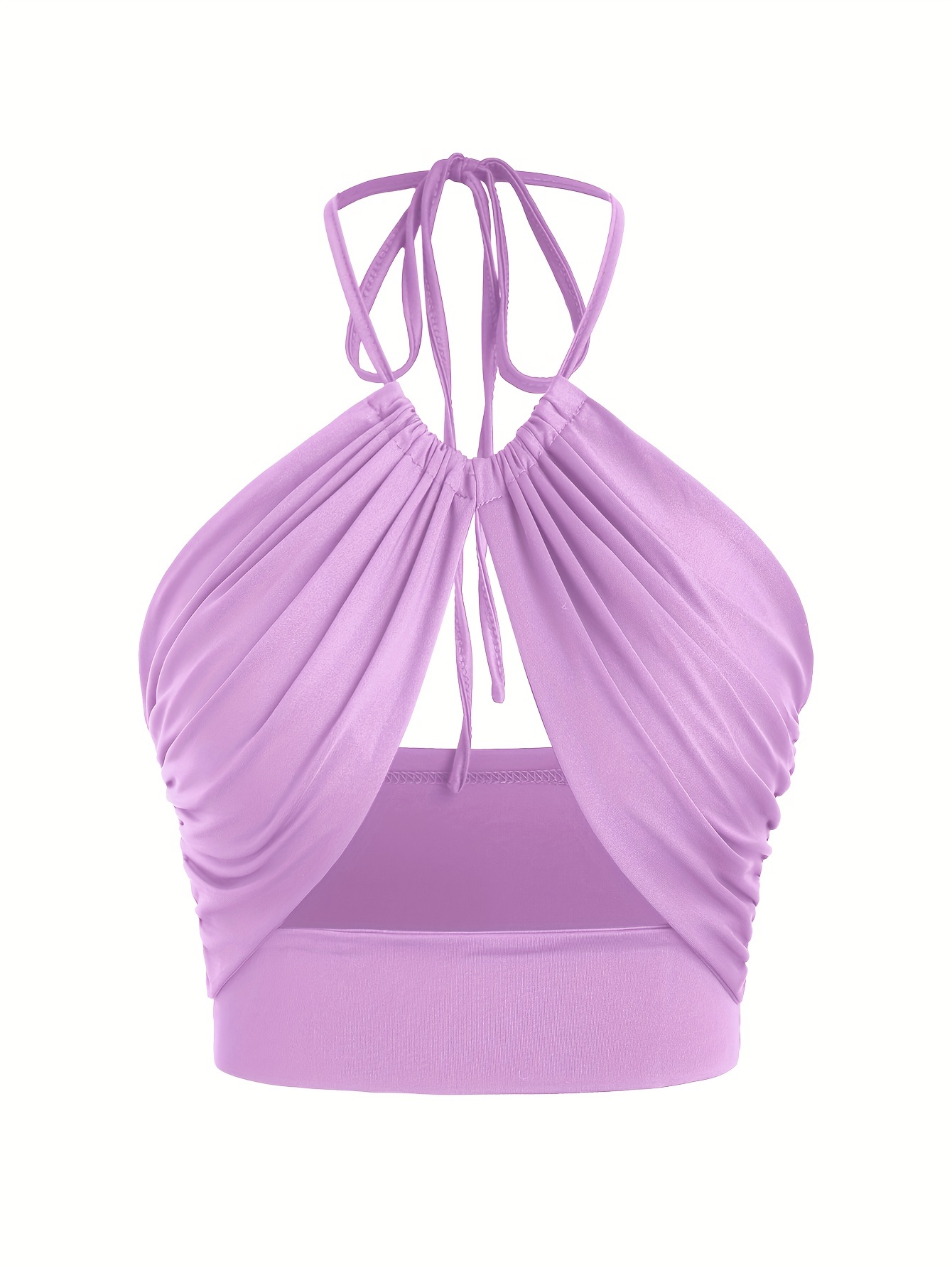 Plain Violet Purple SHEIN SXY Ruched Criss Cross Tie Backless Cami