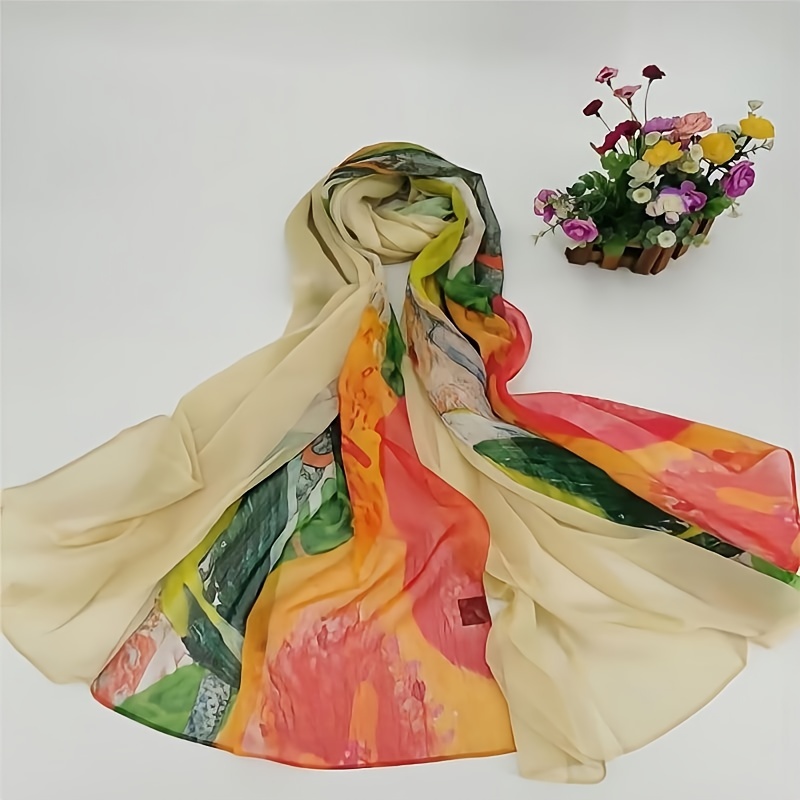 Silk Ladies Sun Protection Shawl Warm Printed Scarf