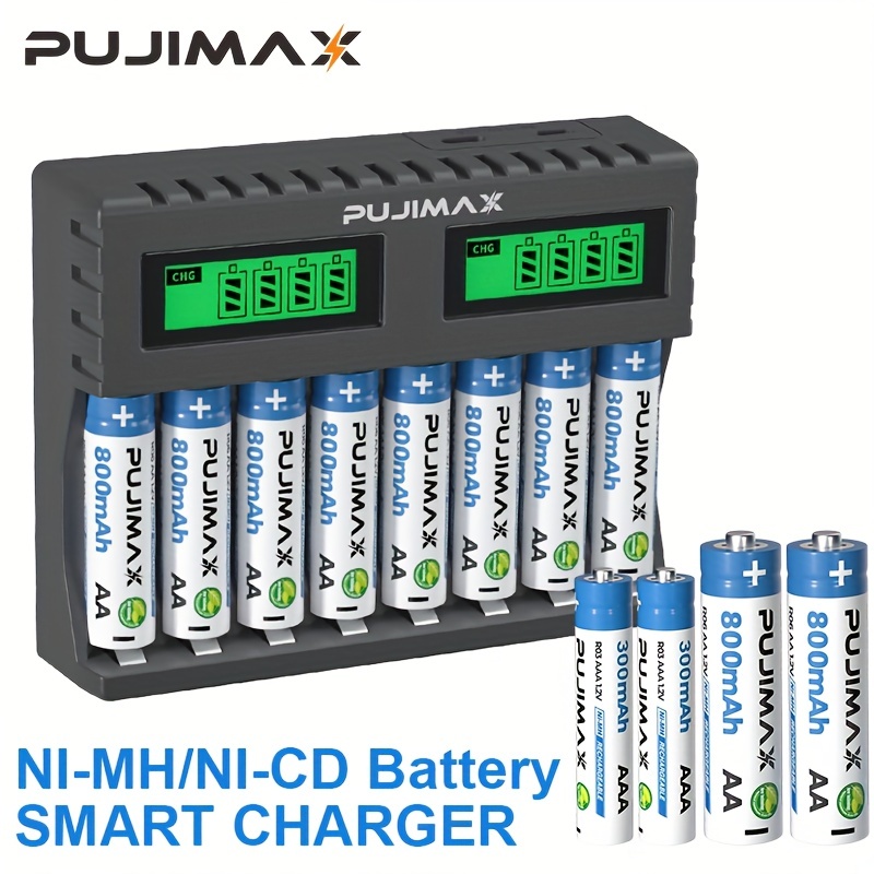 

Pujimax 8-slot Battery Charger Suitable For Aaa/aa Rechargeable Battery Short Circuit Protection Led Display Ni-mh/ni-cd Usb Charger, Battery Charger For Microphone/battery Charger For Remote Control.
