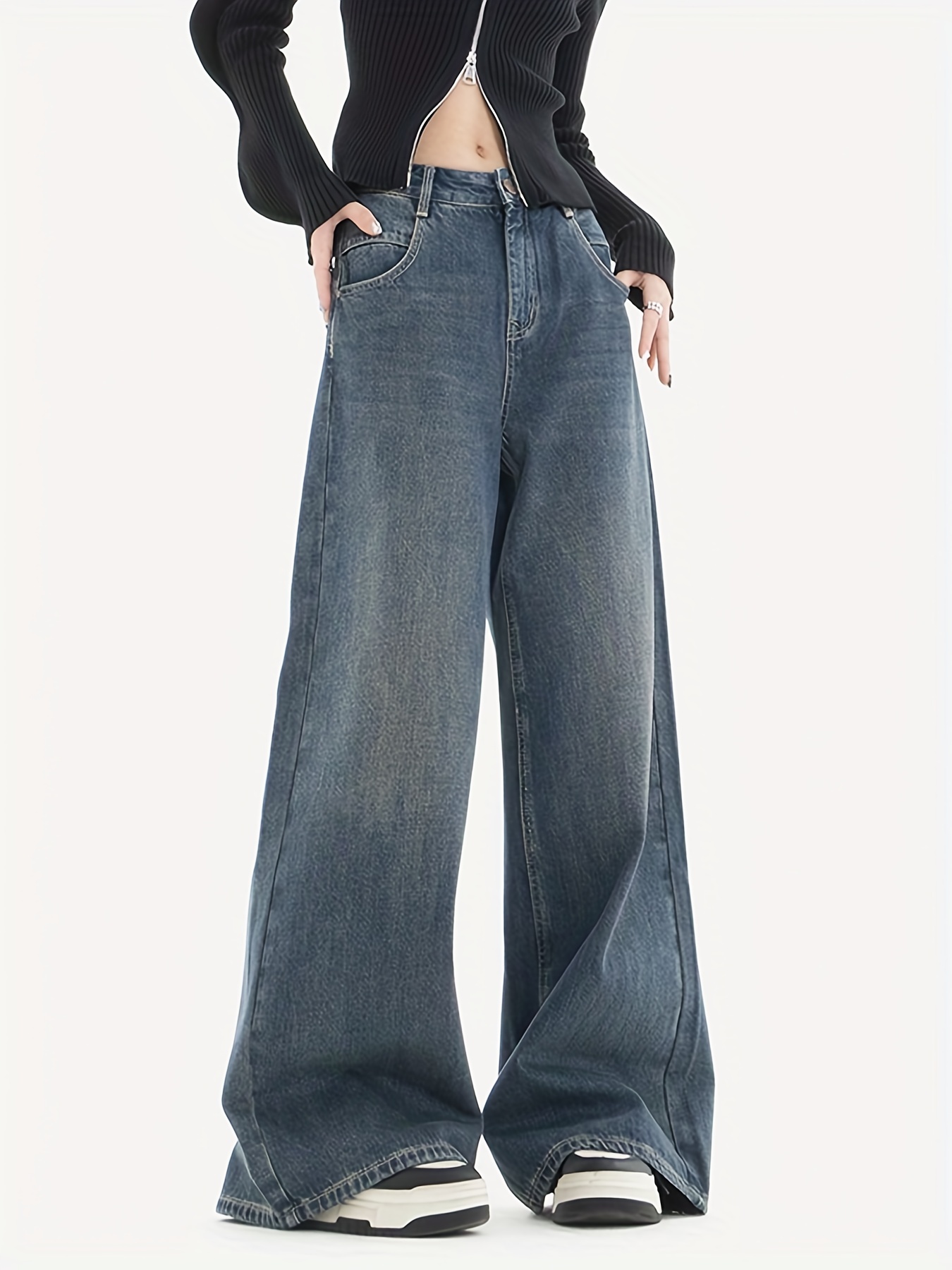  Baggy Jeans For Women High Waisted Bell Bottoms Jeans Outfit  For Women High Waisted Jeans For Teen Girls Trendy Baggy Cool Blue Size  X-Small Size 0 2
