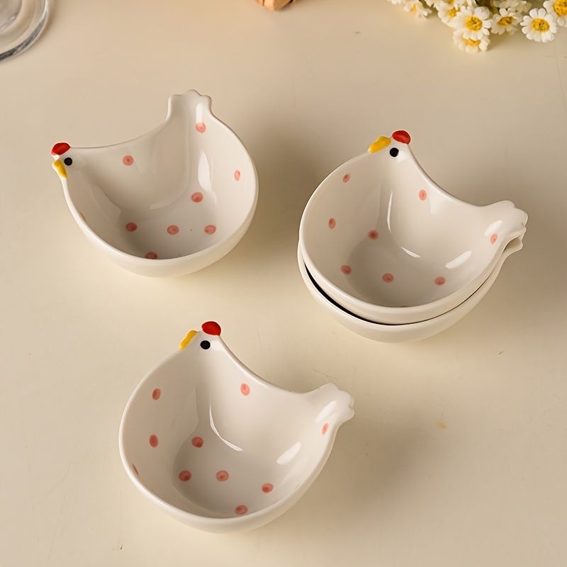

1/2/3pcs, Cute Chicken Shaped Dip Bowl, Ceramic Sauce Dipping Bowls, Appetizer Plates, Exquisite Dinnerware, Home Kitchen Accessories
