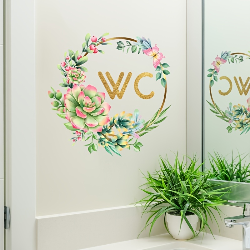 Bathroom Door Sign Door Decor Plant Flower Wc Sticker Toilet - Temu