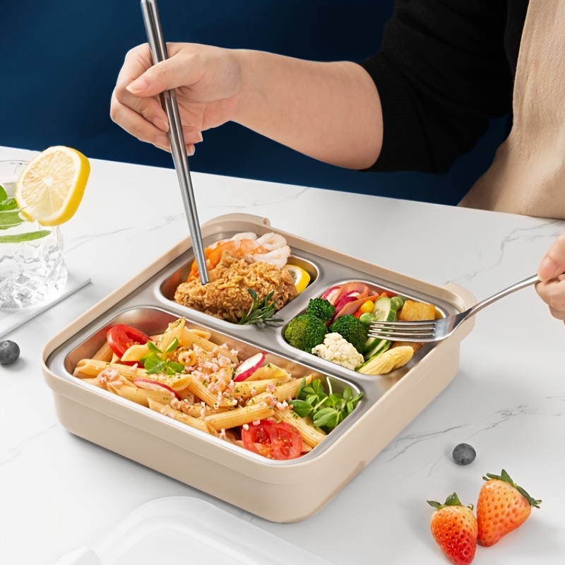  AIYoo Bento Box Lunch Box for Adults 304 Stainless Steel  Divided Plates with Lid, 3 Compartments Food Storage Container with Lid in  Picnic: Home & Kitchen