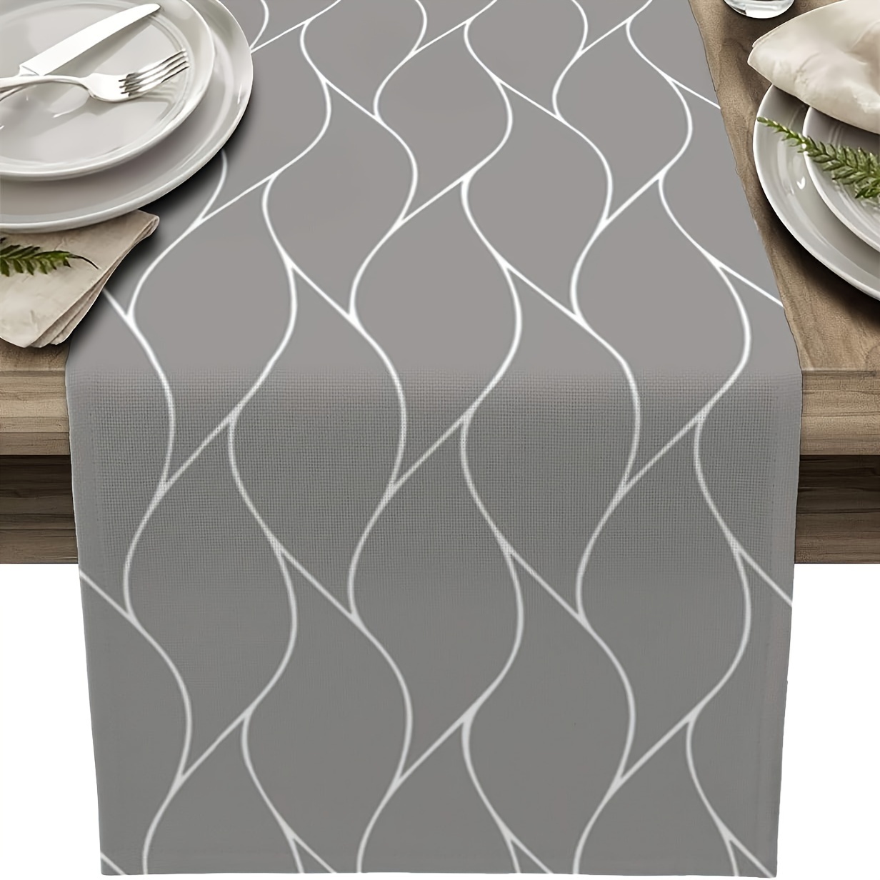 1pc, Grey Table Runner For Farmhouse, Party, Holiday, Dinnner, Washable Kitchen, Coffee, Table Runners, Modern Abstract Wave Stripe Table Runner, Dresser Scarves, Dining Table Decor