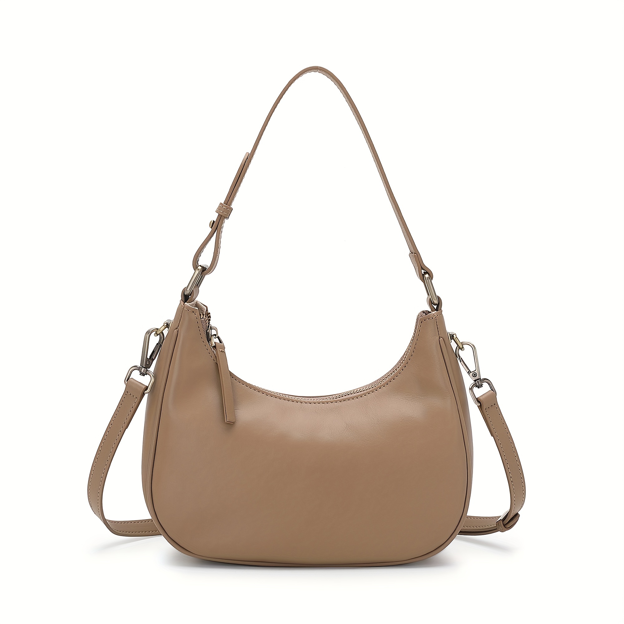 Solid Color Fashionable Shoulder Bag, Stylish Faux Leather Purse With  Zipper, Crescent Shoulder Bag - Temu