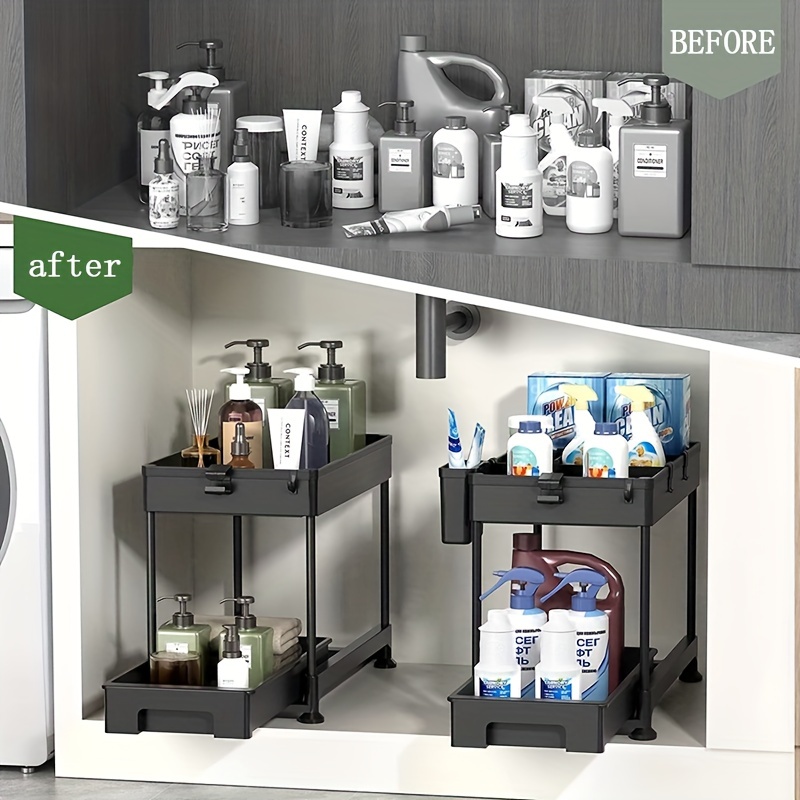 2 Tier Sink Organizer and Storage Rack with Hooks