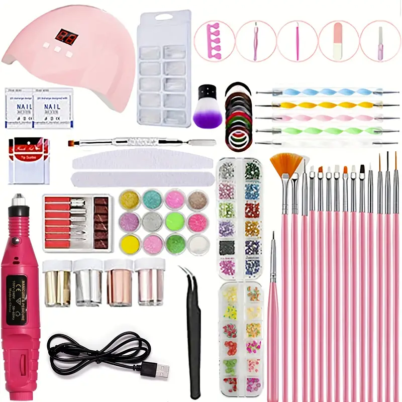 acrylic nail art kit nail art manicure set acrylic powder brush glitter file french tips uv lamp nail art decoration tools nail drill kit for beginners with everything at home details 0