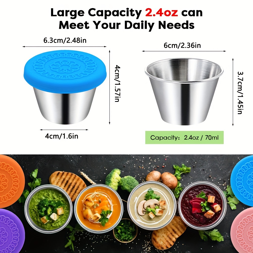 2PCS, Salad Dressing Container To Go, 1.6oz Reusable Sauce Containers With  Leakproof Silicone Lids, Stainless Steel Condiment Cup For School Bento