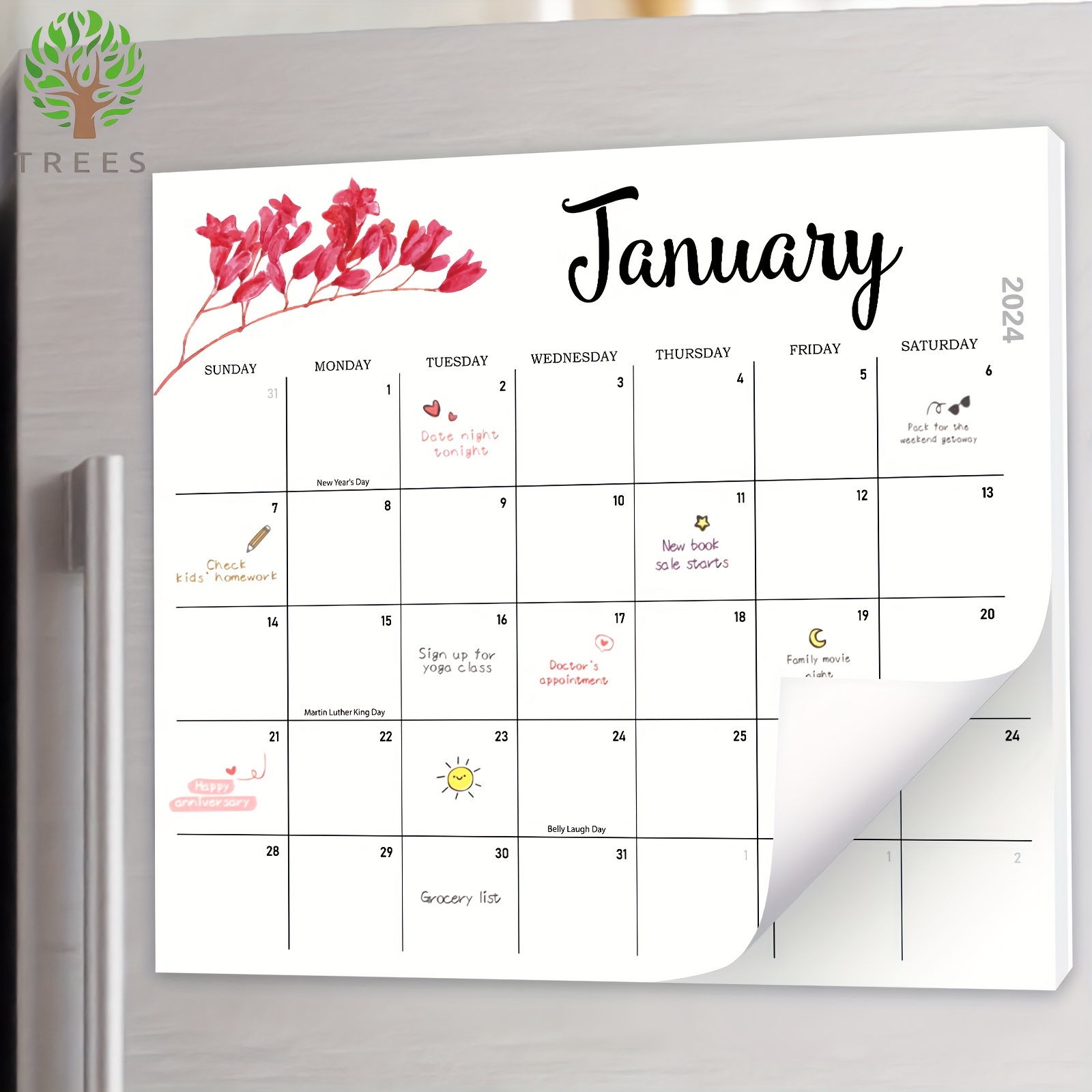 Trees 6pcs Magentic Jan - Dec 2024 Monthly Planner 12 Months Minimalist  Wall And Desk Calendar With 12 Different Plants Pattern For Work, 12  Tearable